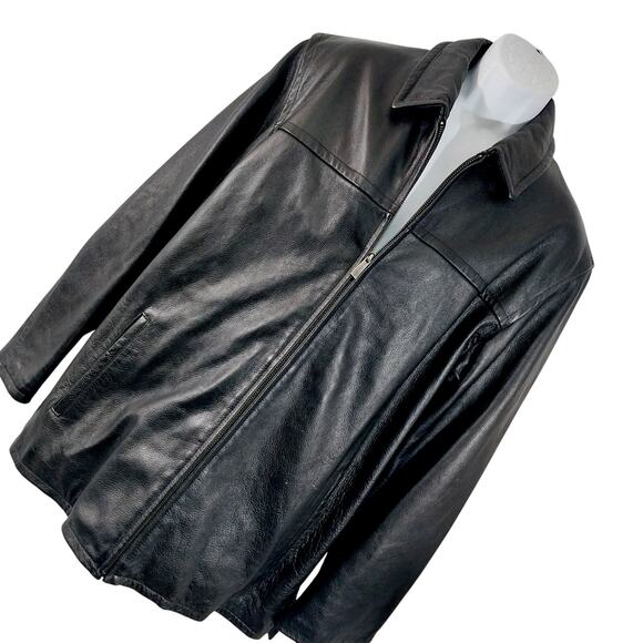 WILSONS LEATHER! THICK, LUXE BLACK GENUINE LEATHER STADIUM LENGTH JACKET! SZ L - Picture 1 of 13